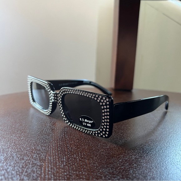 AJ Morgan ASOS black rectangular rhinestone frame diva sunglasses - Picture 5 of 11